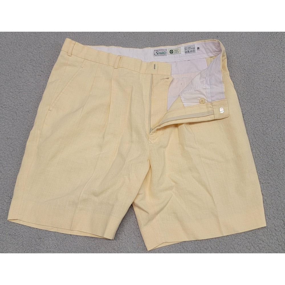 Smith's of Bermuda Shorts Mens 38 Yellow Irish Linen Blend Pleated Dress Classic
